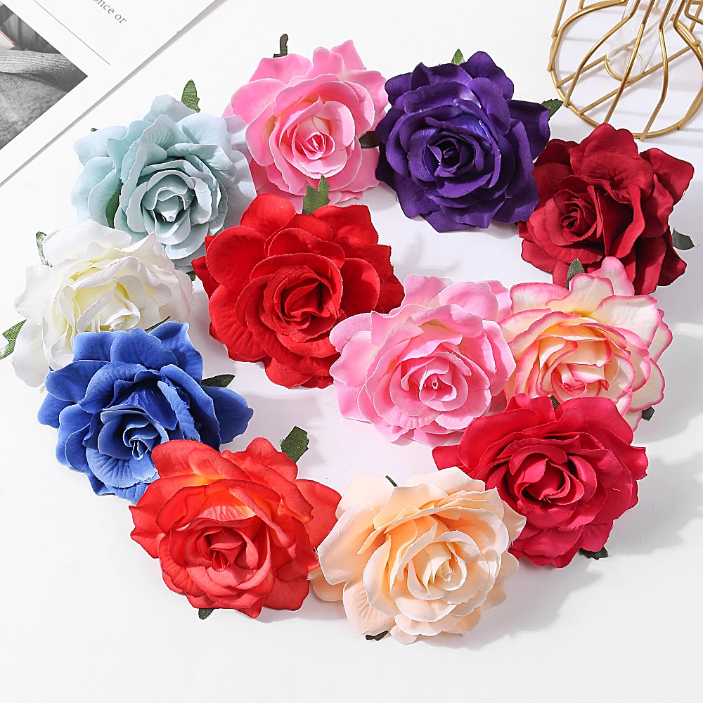 5pcs 10cm große Rose künstliche Blumen Köpfe Seide gefälschte Blumen für Wohnkultur Ehe Hochzeit Dekoration DIY Girlande Zubehör – Detail 1