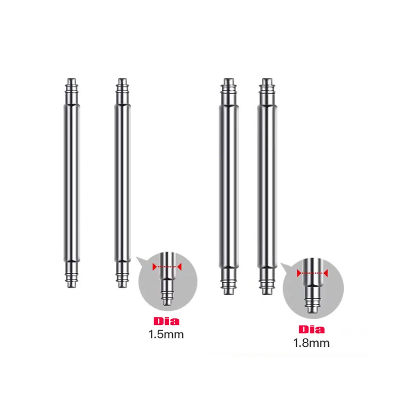 10-Pack Double Support Spring Bars - Stainless Steel Watch Strap Link Pins, Diameter Options 1.5mm and 1.8mm, Fits Strap Widths 10mm-30mm