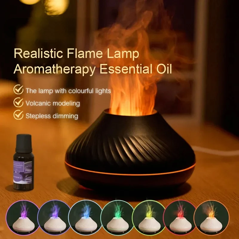 

Diffuser Essential Oil Lamp Kinscoter Volcanic Aroma 130ml USB Portable Air Humidifier with Color Flame Night Light
