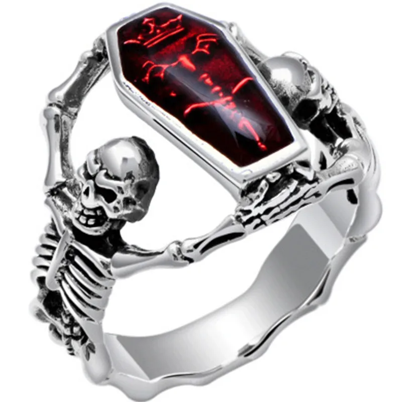 FDLK Vintage Punk Skull Ring Men Hip Hop Engagement Male Fashion Red Zircon Rings For Women Jewelry Silver Color | Украшения и