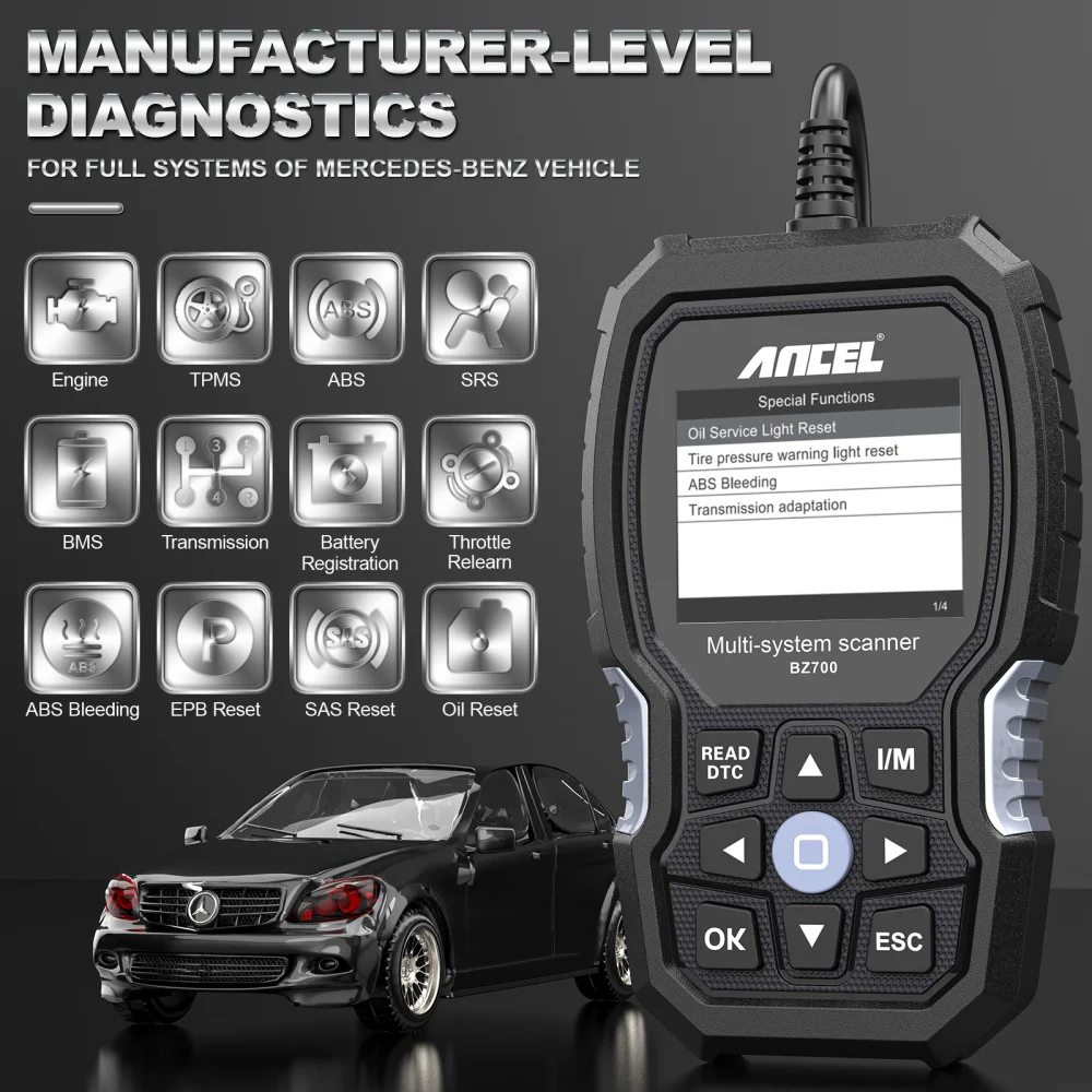 ANCEL BZ700 전문 OBD2 스캐너, 메르세데스 벤츠 자동차 코드 리더, ABS SRS SAS TPMS 리셋 스캔 도구, 엔진  진단 도구 - AliExpress