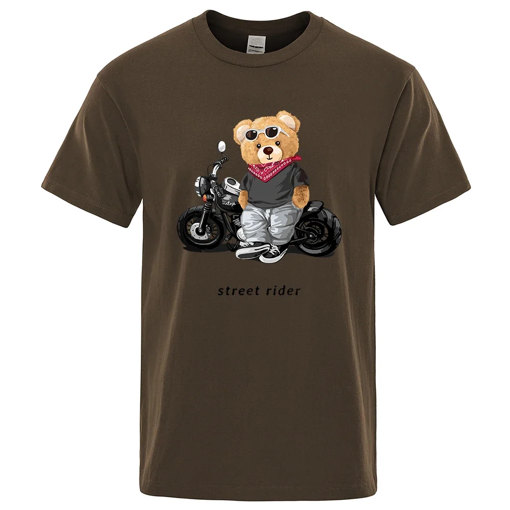 thumbnail image 1 of Camiseta con estampado de motociclista para hombre, estilo callejero, holgada, informal, de manga corta, de algodón, transpirable, para verano, 1 of 5