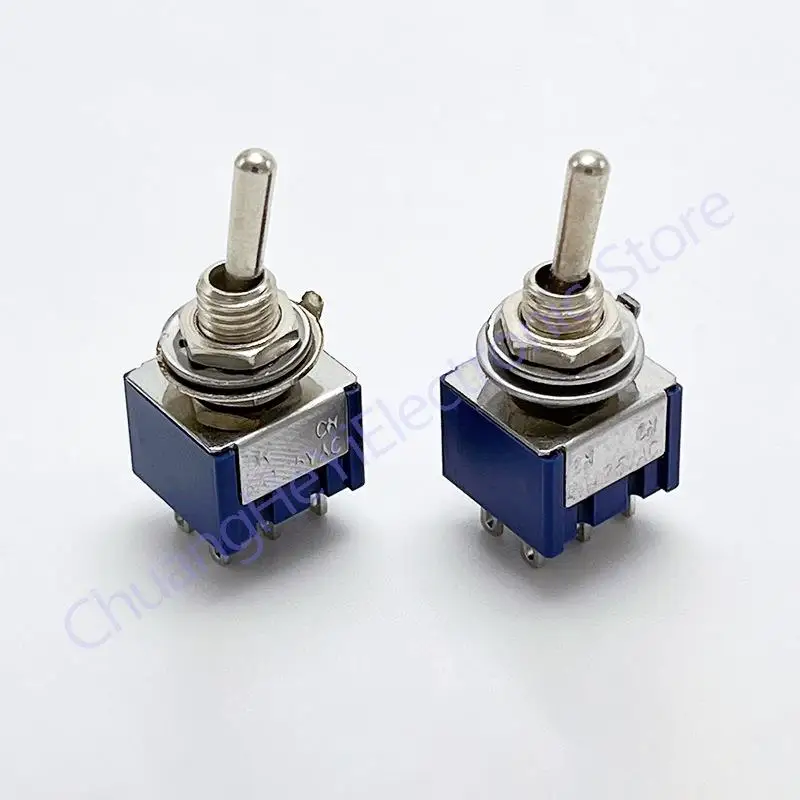 

100Pcs MTS-202 Mini 6 Pin 2 Position Toggle Switches ON-ON DPDT Mini Toggle Switch MTS202 Blue 6A/125V 3A/250V AC