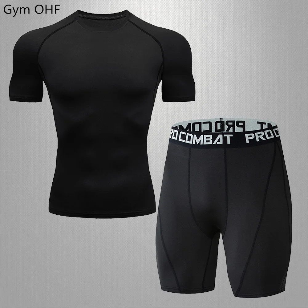 

Mens Fitness Sportswear Boxing Training Gym Rashguard Jogging Compression Suit Fitness Breathable Tights Mens Shorts Suits