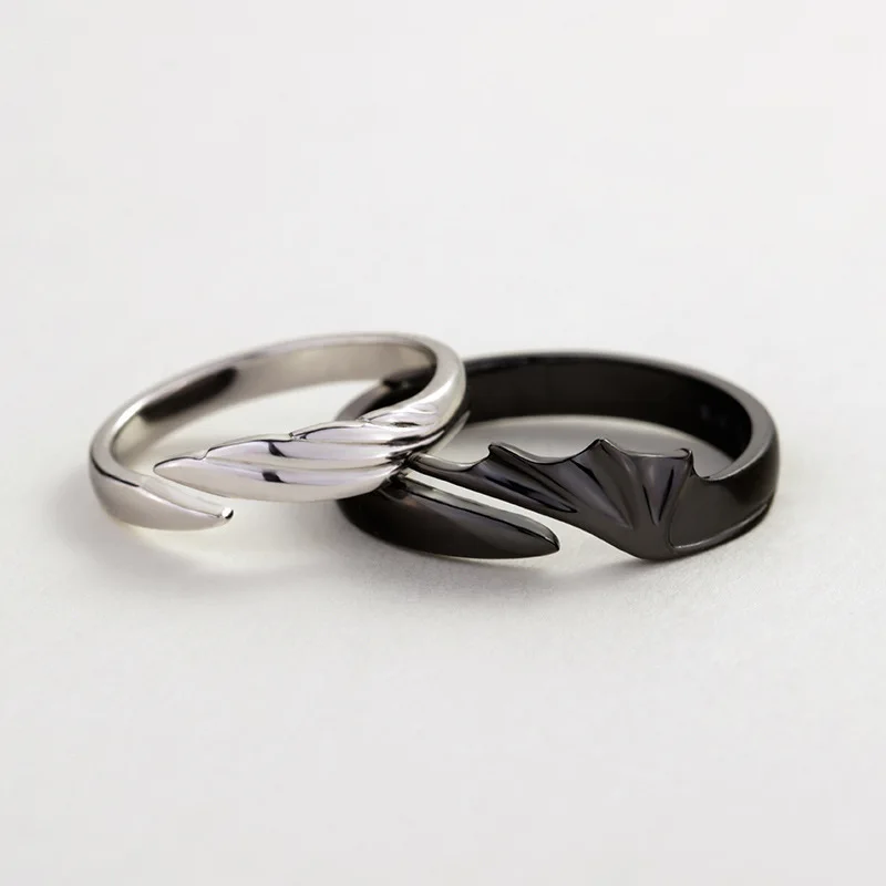 Ins New Hip Hop Angel and Devil Couple Rings Men Women Korean Simple Black White Student Gift Jewelry for Engagement Accessary 6