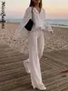 Women Elegant Pleated Two Piece Set Loose Long Sleeve Blouses And High Waist Wide Leg Pants Suit Female Casual Outfits 1