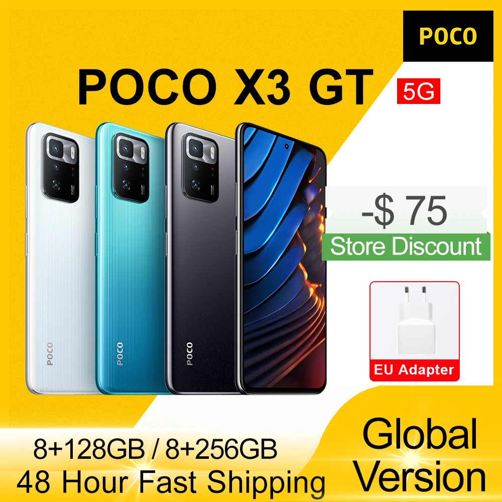 In Stock POCO X3 GT 5G 8GB 128GB/256GB NFC Global Version MTK 1100 67W 6.6'' 120Hz 5000mAh 64MP Triple Camera Smartphone Cell