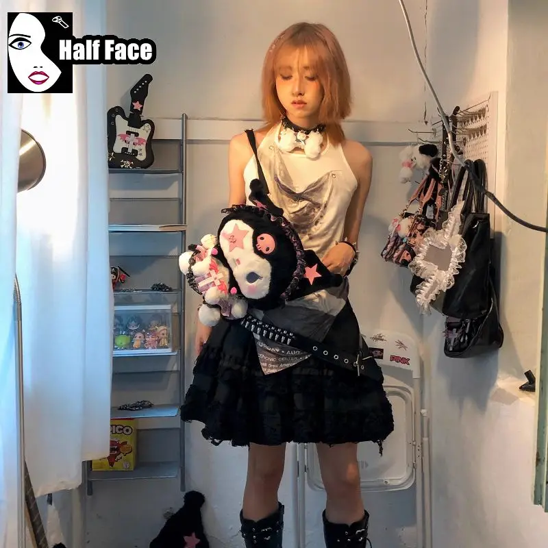 Y2K Girls Harajuku Women’s Gothic Sweet Cute Subcultural Cross Perforated Design Lolita Punk Two Shoulder Backpack Bags Tote 4