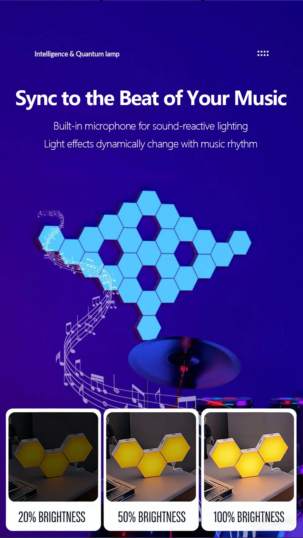 5V Smart RGB Hexagon Wall Light Panels USB Powered – DIY Modular Ambient Lighting, Color Changing with Music Sync & App Control for Bedroom & Game Room