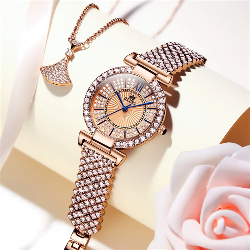 OLEVS Fashion Elegant Diamond Quartz Women Watches Classic Style Slim Dial Watches For Women Full Diamond Bracelet Reloj Mujer