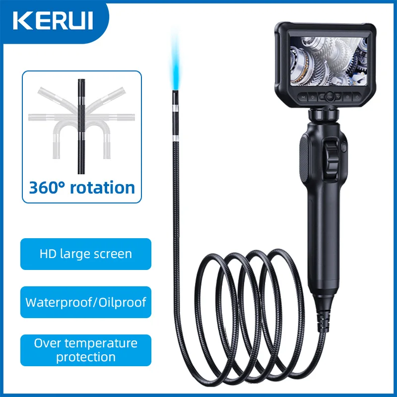 KERUI 2MP Industrial Endoscope Camera with 4.3-inch IPS Screen 360 Degree Rotation Inspection Camera Borescope for Cars Pipe 6mm 360 degrees all way steering industrial endoscope for car pipe inspection sewer camera borescope with 5 inch hd screen