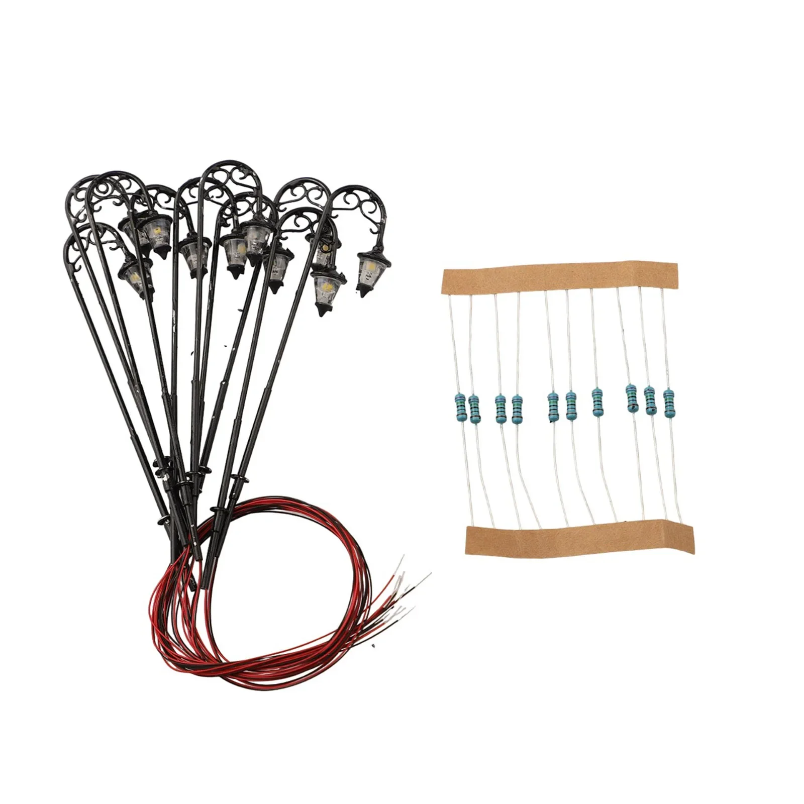 10Pcs H0 Gauge 1:87 LED Park Lanterns Light Lamps 63mm Model Making Bonsai Building Complete Painted Light Garden Decoration 3V 5