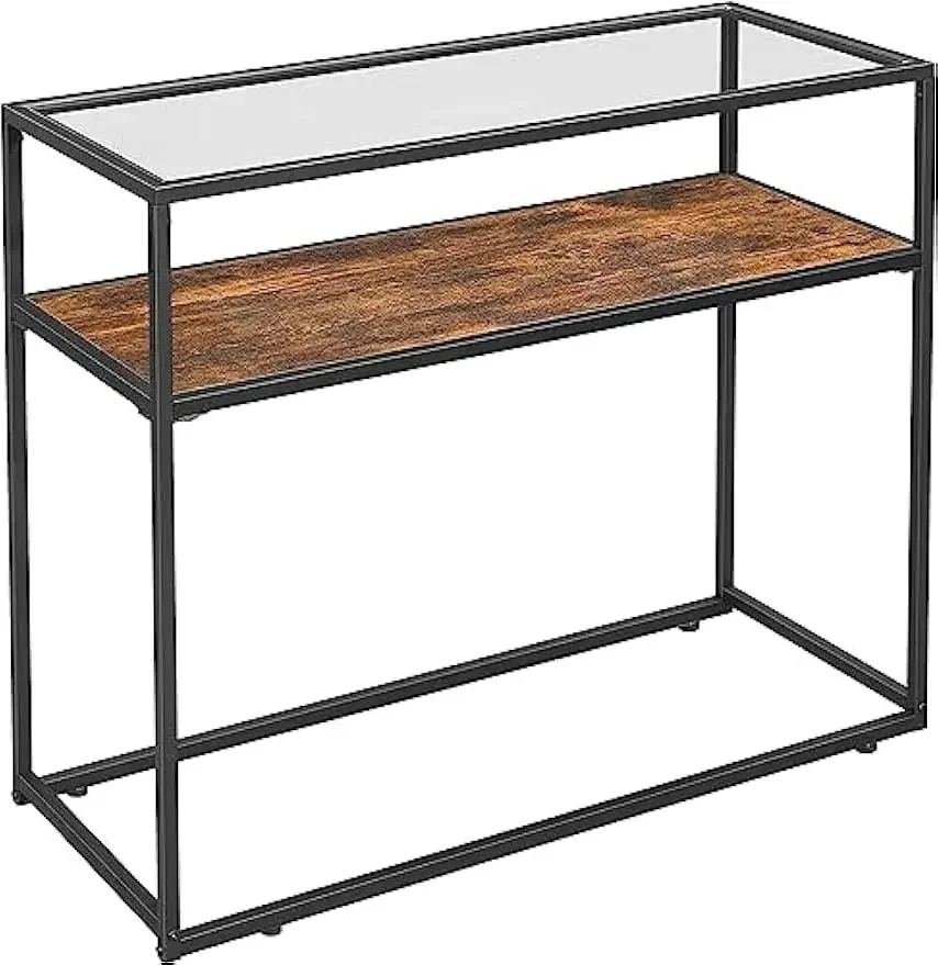 Console Table, Sofa Desk with Steel Frame and Glass Top, Easy Assembly, Ideal for Entryway, Hallway,2 Tempered Large Shelves