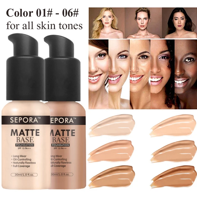 fond de teint liquide mat 6 couleurs, crème de couverture complète, correcteur naturel, Base de maquillage, cosmétiques, 30ml