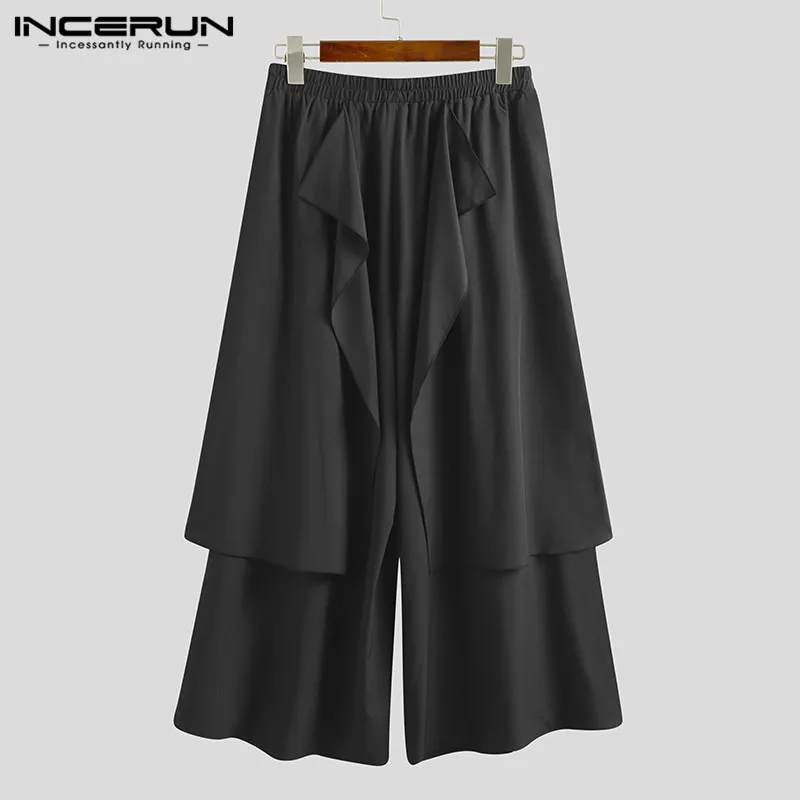 INCERUN 2023 Men Irregular Pants Solid Joggers Streetwear Elastic Waist Skirts Wide Leg Trousers Men Loose Punk Pantalon S-5XL 5