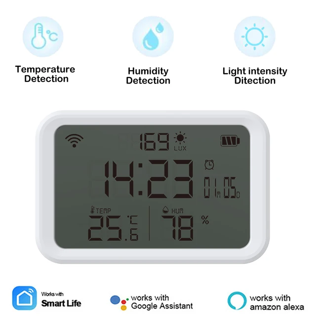 4 in 1 Tuya Smart Wifi Temperature Humidity Illuminance Sensor Remote Monitor Thermometer Hygrometer with APP Alerts Support Ale