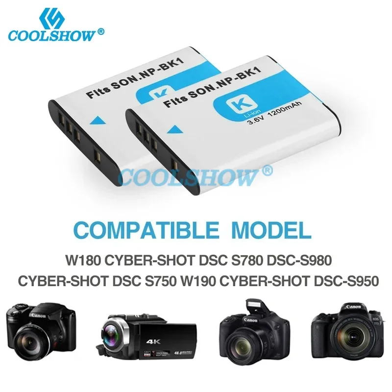 Camera Battery NP-BK1 NP BK1 Battery for SONY Cyber-shot S750 S780 S950 S980 W180 W190 W370 MHS-PM1 CM5 NPBK1 1200mAh Camera Batteries rechargeable battery