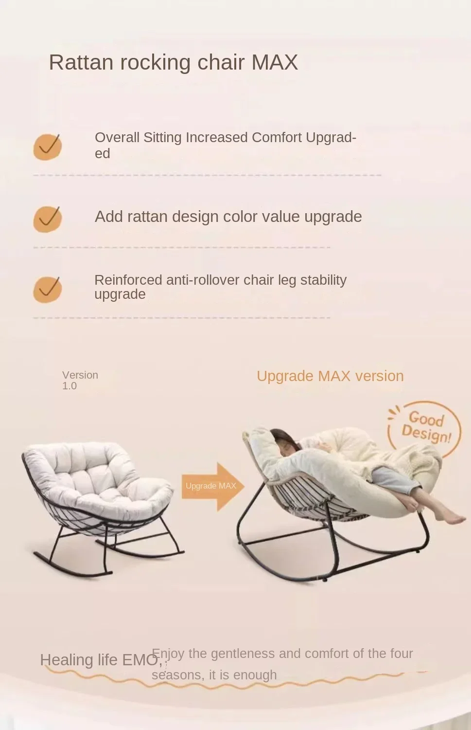 Description Picture 3 of itemRocking chair recliner adult balcony home leisure lazy sofa living room single sofa Internet celebrity rocking chair