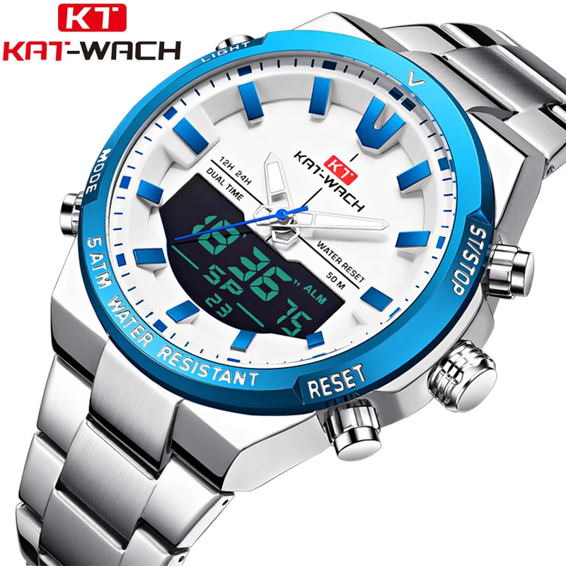 KAT-WATCH Men Sports Watches Multifunction Military Waterproof Luminous LED Digital Watch Big Dial Electronic Clock 3 in 1 car temperature clock high precision electronic vehicle luminous parts gauge clock interior voltmeter digital temper b3x8