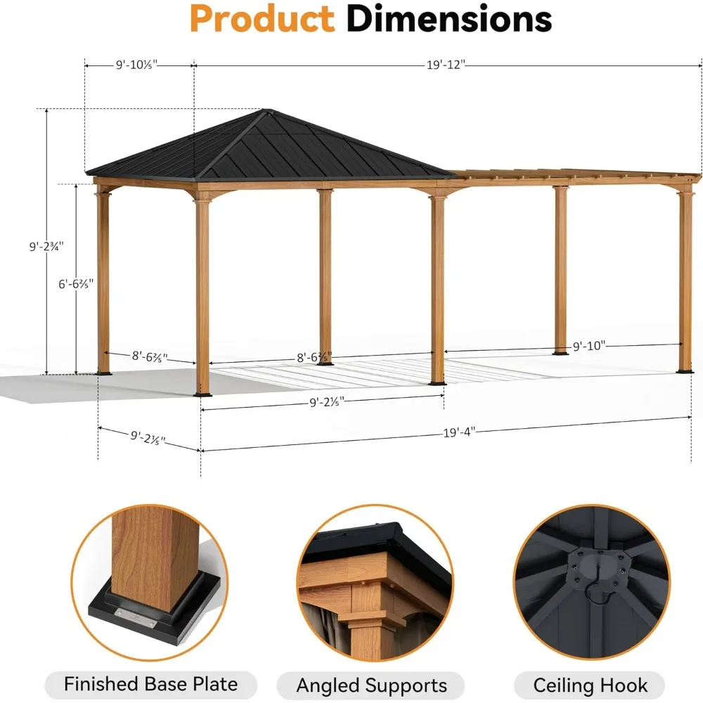 Modern Shade Sunrise Coast Pavilion Pergola Hybrid Gazebo with Adjustable Shade Fabric, Hardtop Roof with Privacy Curtai 2