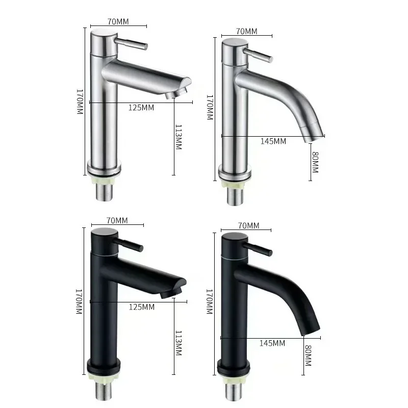 Basin Faucet 304 Stainless Steel Single Cold Water Tap Deck Mounted Lengthening and Raising Basin Sink Tap basin faucet