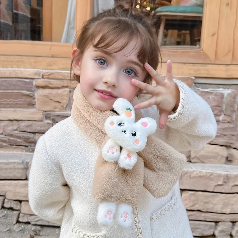 Kids Scarf Cartoon Bunny Design Thickened Acrylic Knit Warm Winter Accessory for Girls 2-10 Years Cute Style 1pc children scarf