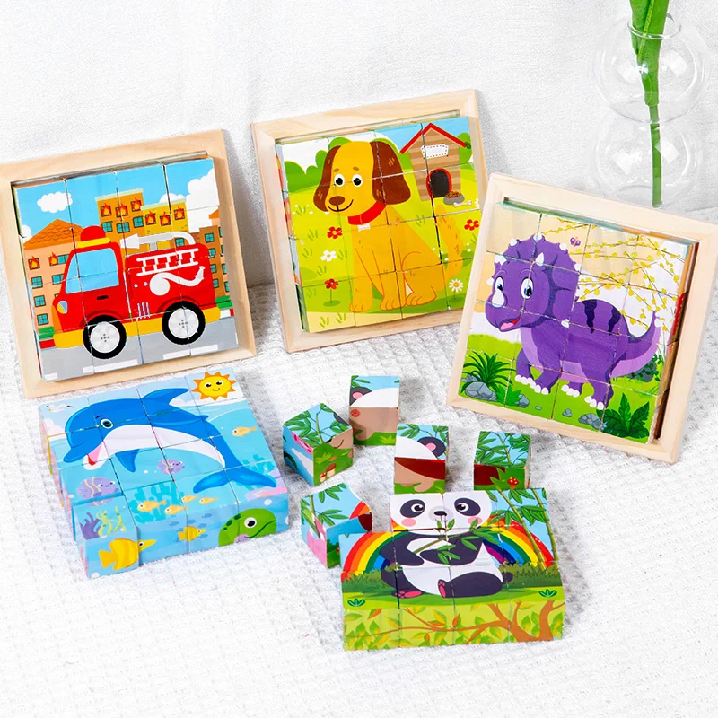 Cartoon Animal Six-Sided Wooden Puzzle Blocks Set