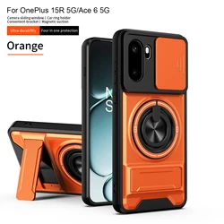 Magsafe Magnetic Fold Holder Military Armor Phone Case with Camera Protection for OnePlus Ace 6T (SJia - Orange)