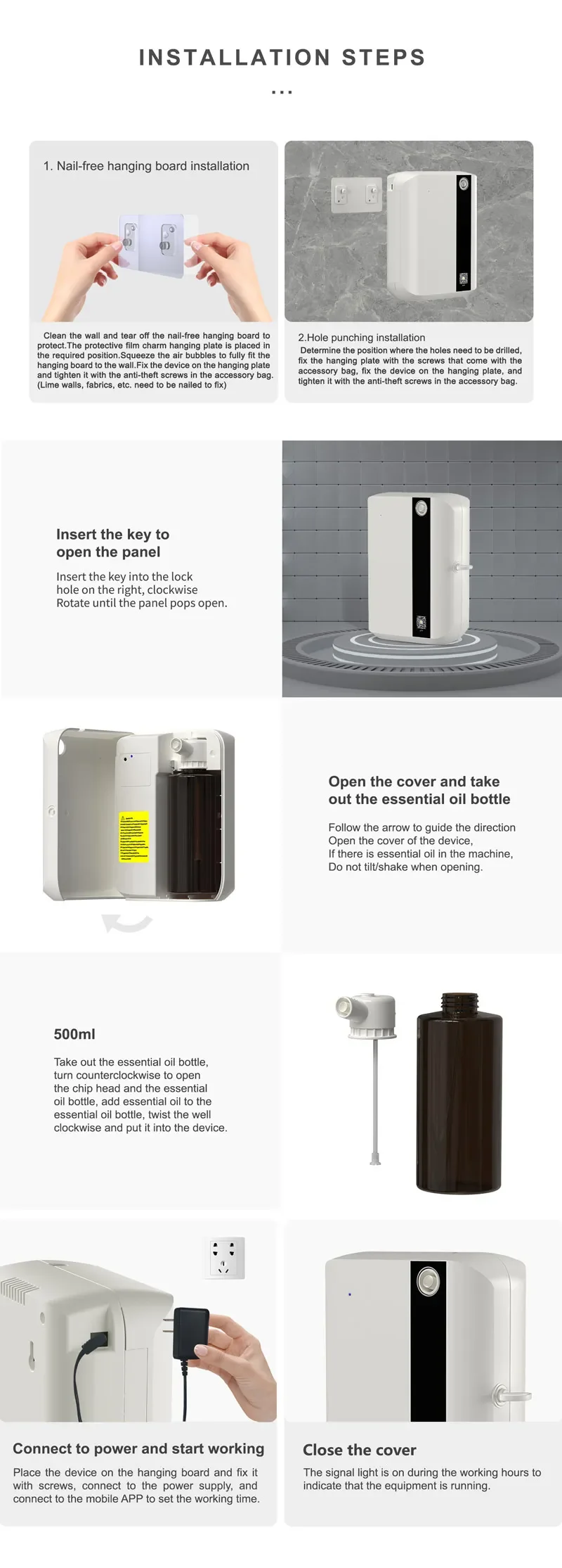 Bluetooth Essential Oil Diffuser Wall Mounted App Control Scent_voghion.com