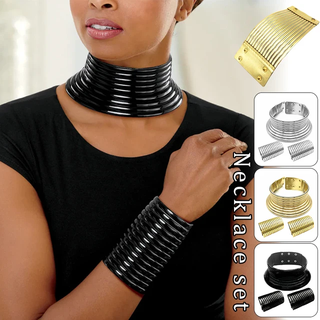 African Tribal Statement Necklace - Multilayer Chunky Bib Collar, Handwoven Metal Alloy Jewelry For Women - View #5