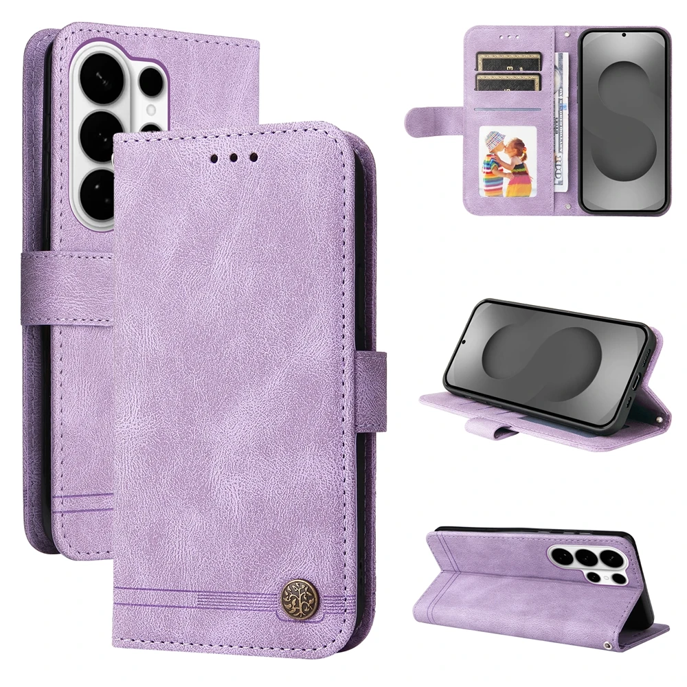 Premium Magnetic Leather Flip Wallet Case with Kickstand - Classic Business Design