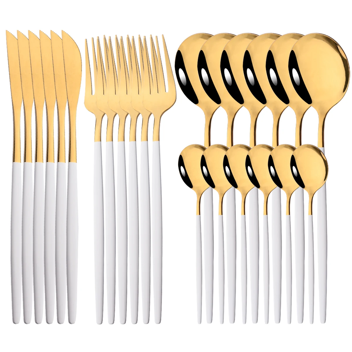 24Pcs White Gold Cutlery Set Kitchen Tableware Set Stainless Steel Dinnerware Knife Fork Spoon Dinner Dishwasher Safe