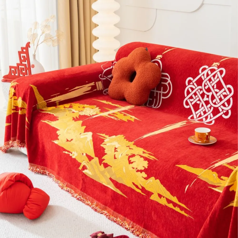 

Chinese New Year Red Sofa Cover Towel 2024 New Sofa Cushion Lazy One Piece of Four Seasons Universal Chenille Blanket Carpet