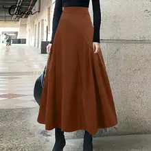 

Celmia Spring Women High Waist Maxi Skirt 2022 Fashion Solid Color Pleated Skirt Elegant All-match Zipper Office Lady Long Falda