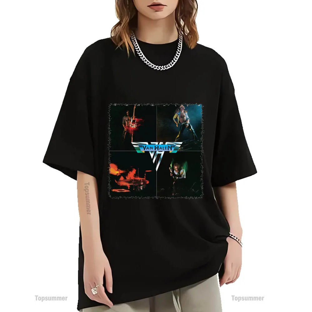 Van Halen Album T Shirt Van Halen Tour T-Shirt Moda Femminile Harajuku T-Shirt Oversize Maschile Abbigliamento Nero