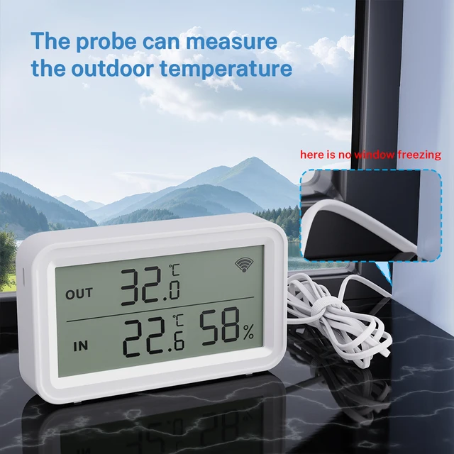 Tuya Wi-Fi Temperature Humidity Meter Digital LCD Convenient Work withTuya Smart Life Google Assistant,With External probe 3