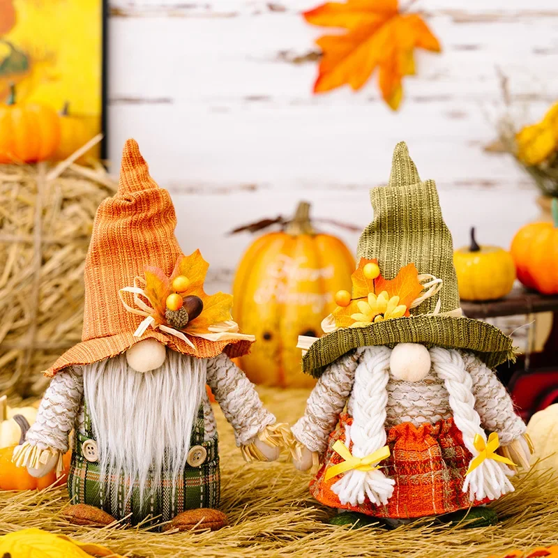 Thanksgiving Gnome Decorations – Fall Harvest Maple Pumpkin Gnomes for Table, Tiered Tray & Home Décor 1