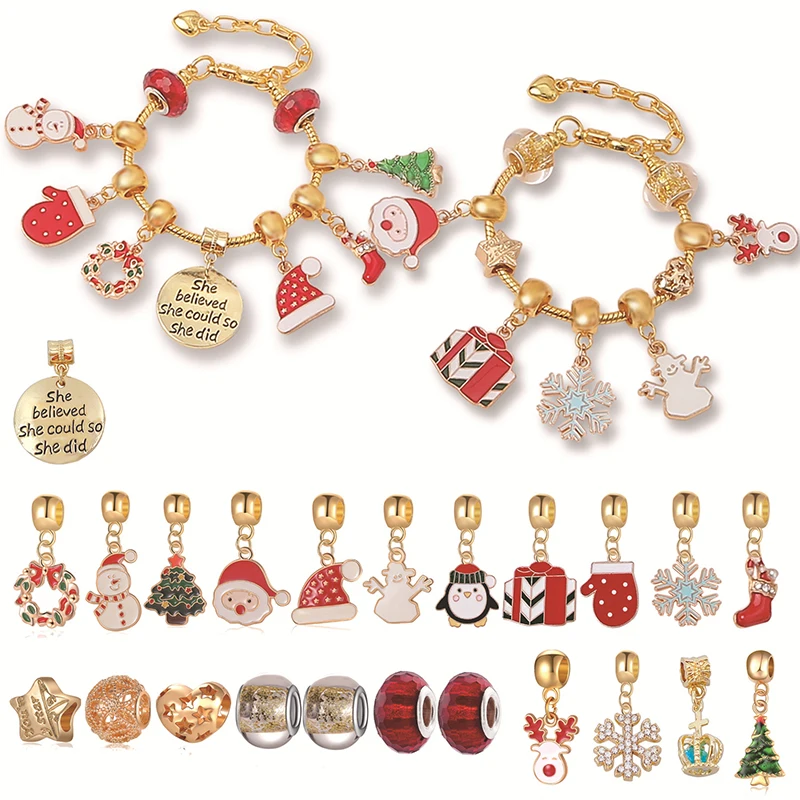 1pc Necklace Pendant Christmas Countdown Advent Calendar Mystery Box Christmas Themed DIY Bracelet