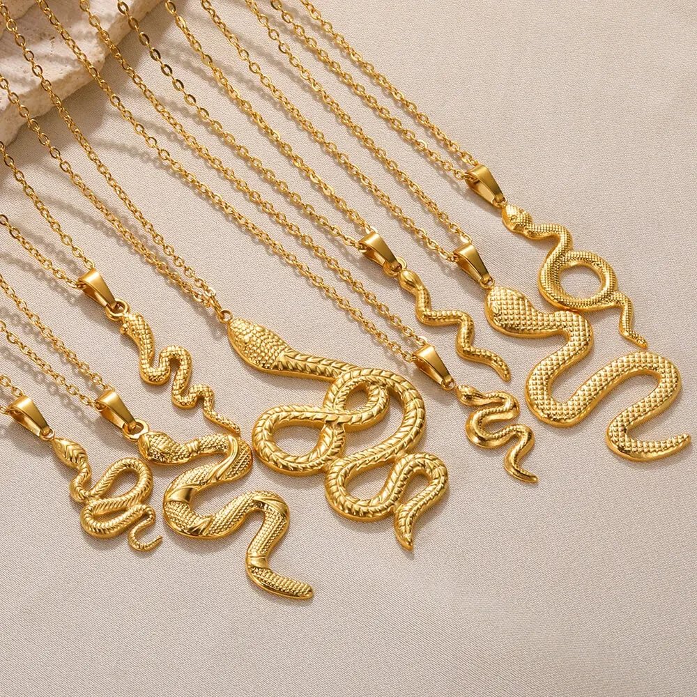 Stainless Steel Snake Necklaces Gold Color Waterproof