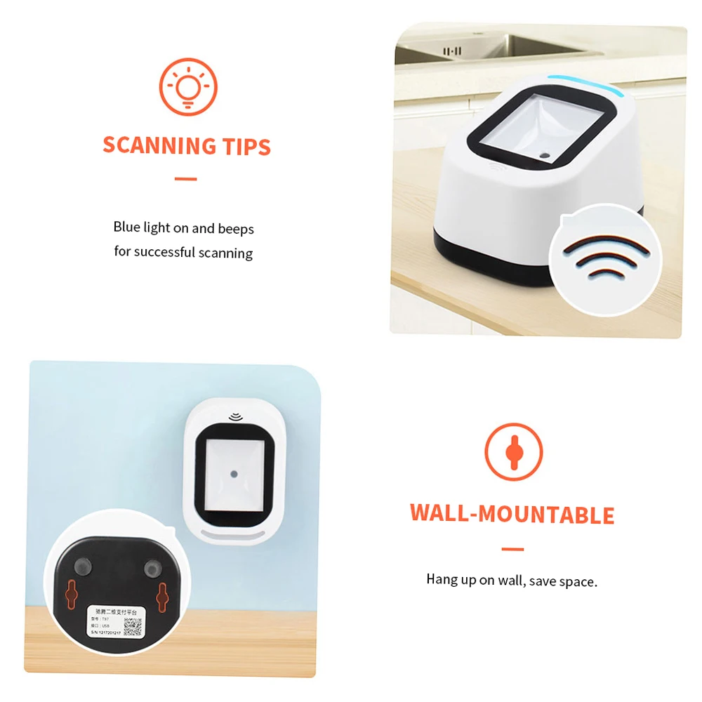 Barcode Scanner Wired USB 1.5M Cable Versatile Scanning Hands-free Scan QR Code 1D&2D Code Reader for Supermarkets
