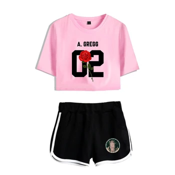 Fashion Creative Jaden Hossler Girls Print Two Piece Set Women Sexy Shorts+lovely T-shirt Cute Dew navel Sport Girl suits 1