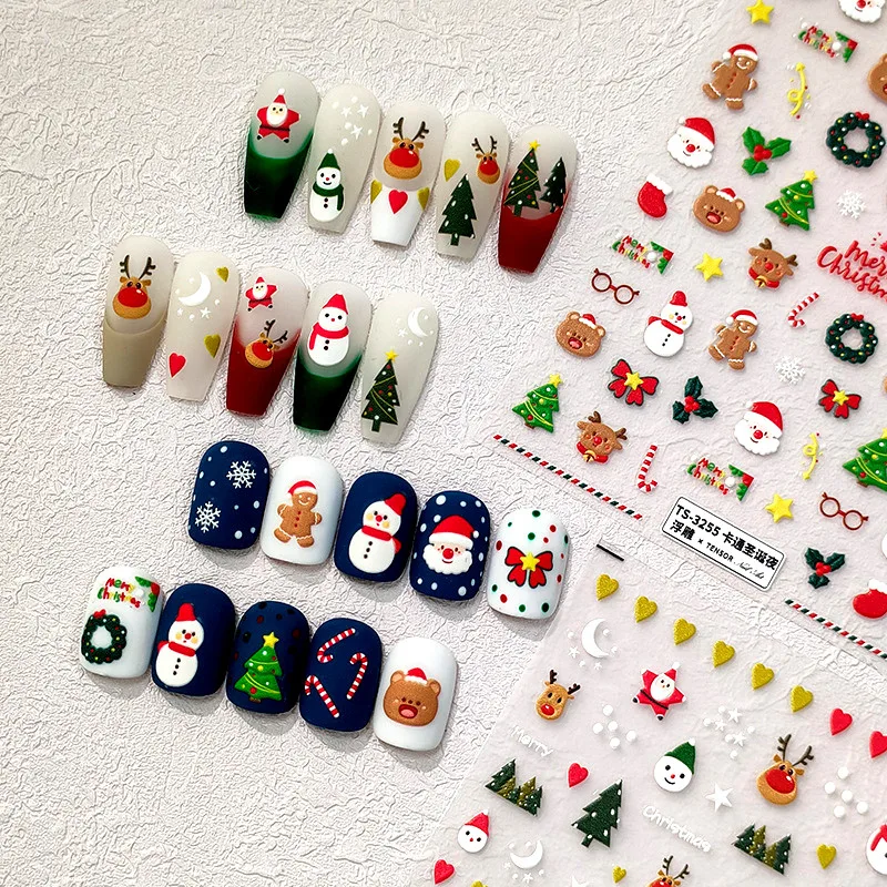 Winter Red Gonk Nail Art Sticker Christmas Series Cartoon Santa Claus Elk Design Adhesive Slider Snowman 2024 Manicure Foil Tips 2