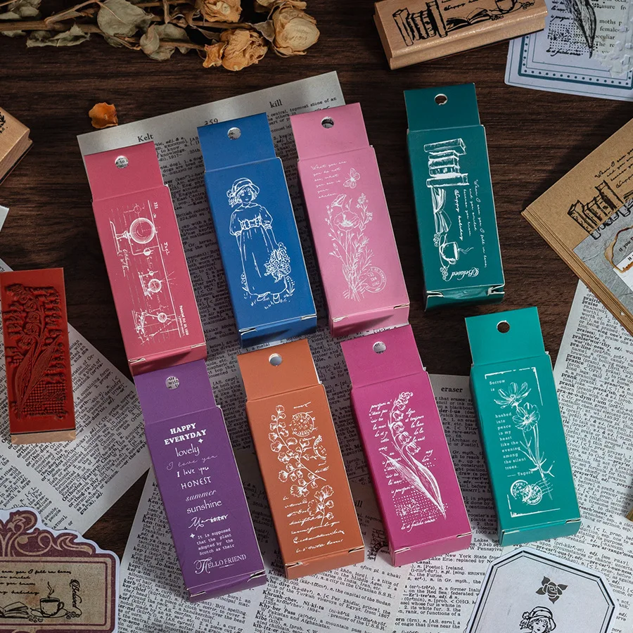 빈티지 식물 꽃 소녀 캐릭터 북 풍경 나무 스탬프 창의적인 DIY 정크 저널 재료 콜라주 문구류