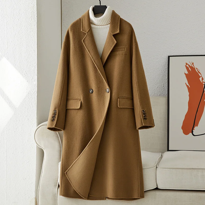 

Live Welfare Double sided Cashmere Coat Women's Mid length Hepburn Style High end Woolen Coat