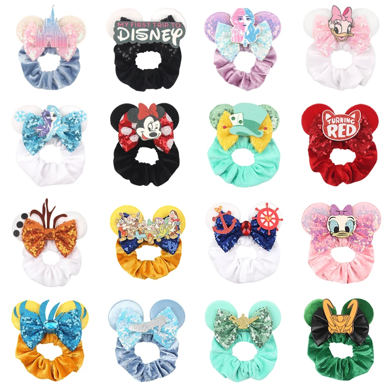 

Бархатные резинки для волос с рисунком «мышь Диснея», женские блестки, эластичная лента для волос с бантом, 4 дюйма, детские подарки «сделай сам»