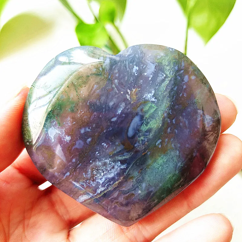 モスアゲート/ハート Natural Moss Agate Purple Grass Agate Heart Yn Water Symbol