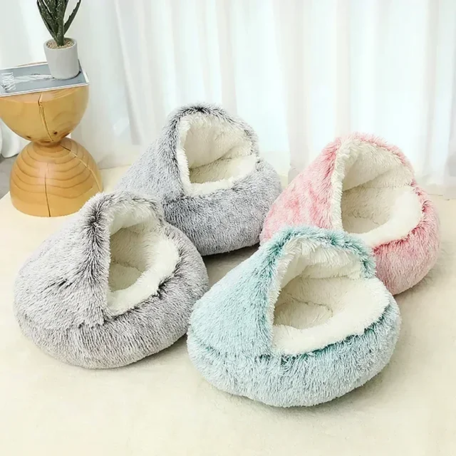 Cat House Winter Plush Pet Cat Bed Round Cat Cushion Thicken Warm Cats Basket Pet Sleep Bag Kitten Nest Kennel for Small Cats 2