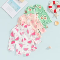 0-4Y Baby Girls Swimwear Rash Guard Fruit Print Ruffle Long Sleeve Romper Swimsuits Toddler Bathing Suits Kids Beachwear 1