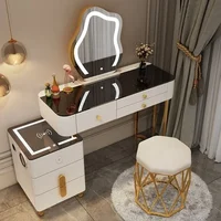 Nordic Glass Luxury Dressing Table with Smart Wireless Charging Bedroom Vanity Nightstand Makeup Table with Cloud Mirror Dresser 5