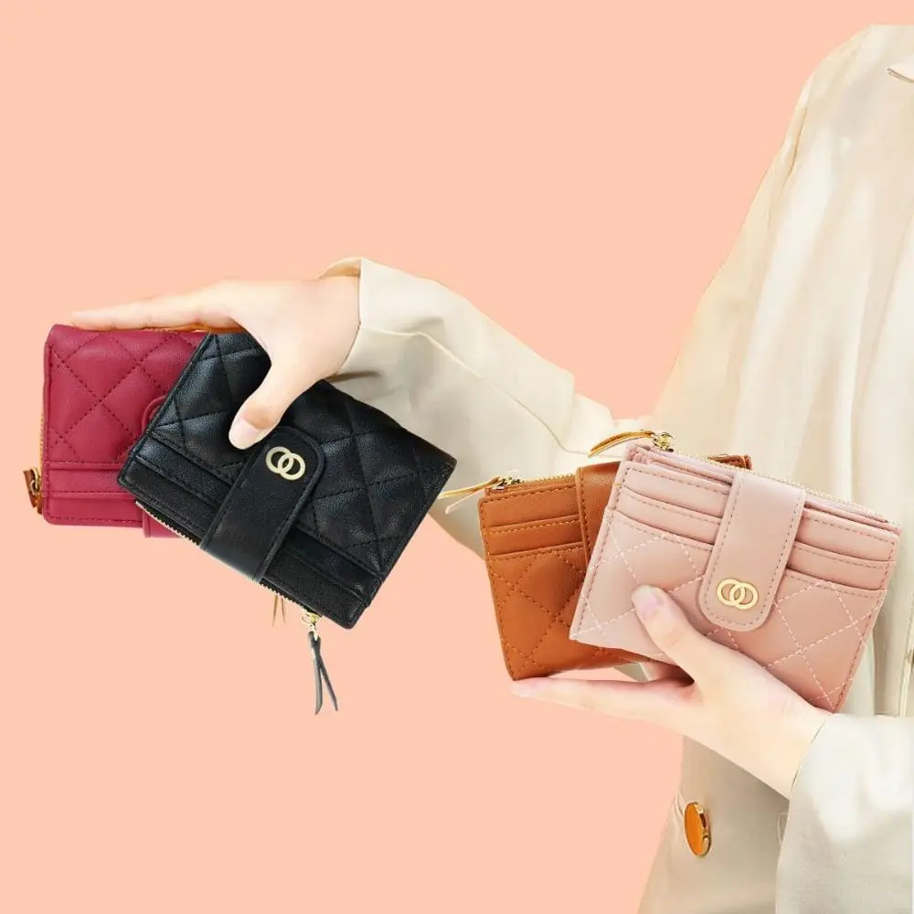 PU Leather Women Wallet Classical Money Bag Solid Color Mini Coin Purse Zipper Small Bifold Wallet